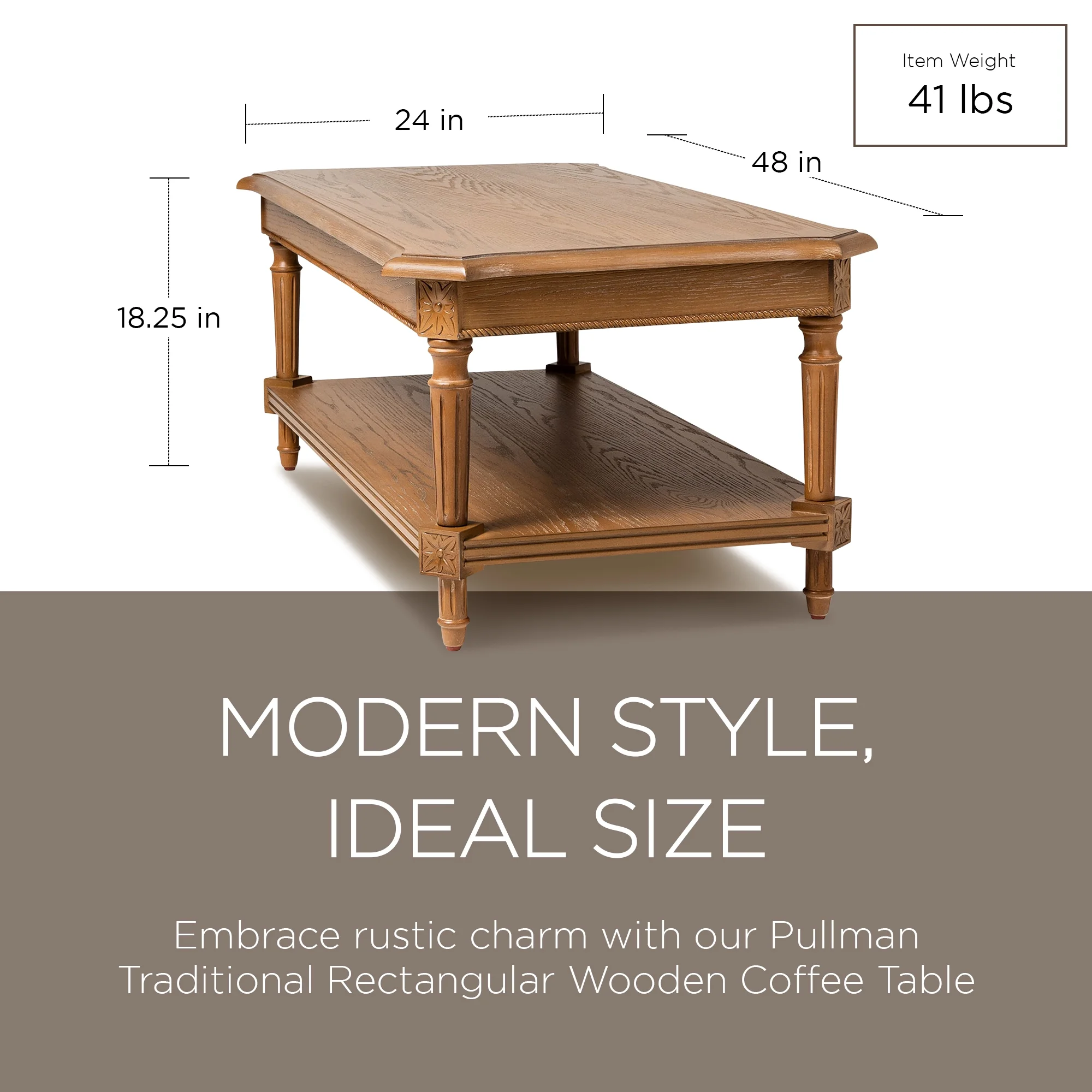Maven Lane Pullman Traditional Rectangular Wood Coffee Table, Antiqued Natural Finish