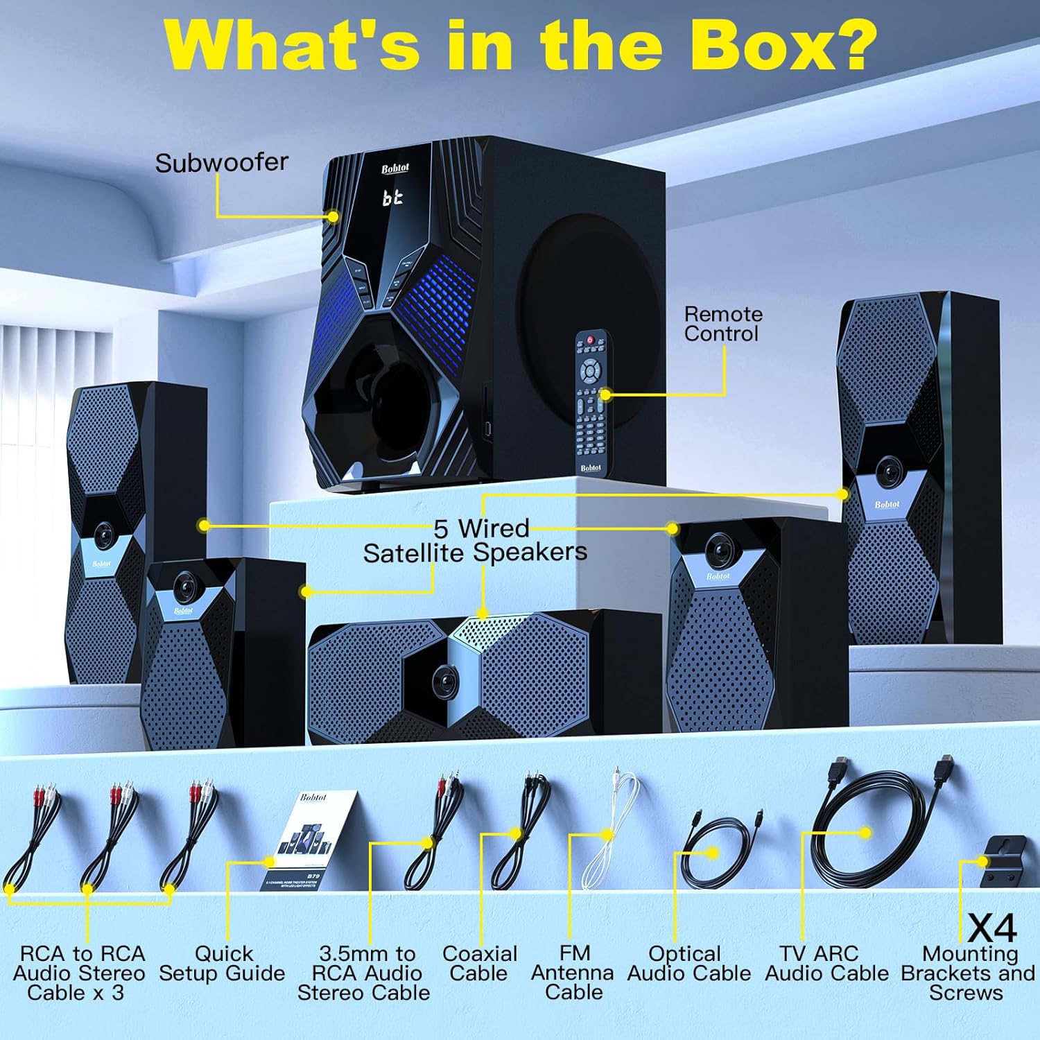 Bobtot Home Theater Systems Surround Sound System for TV