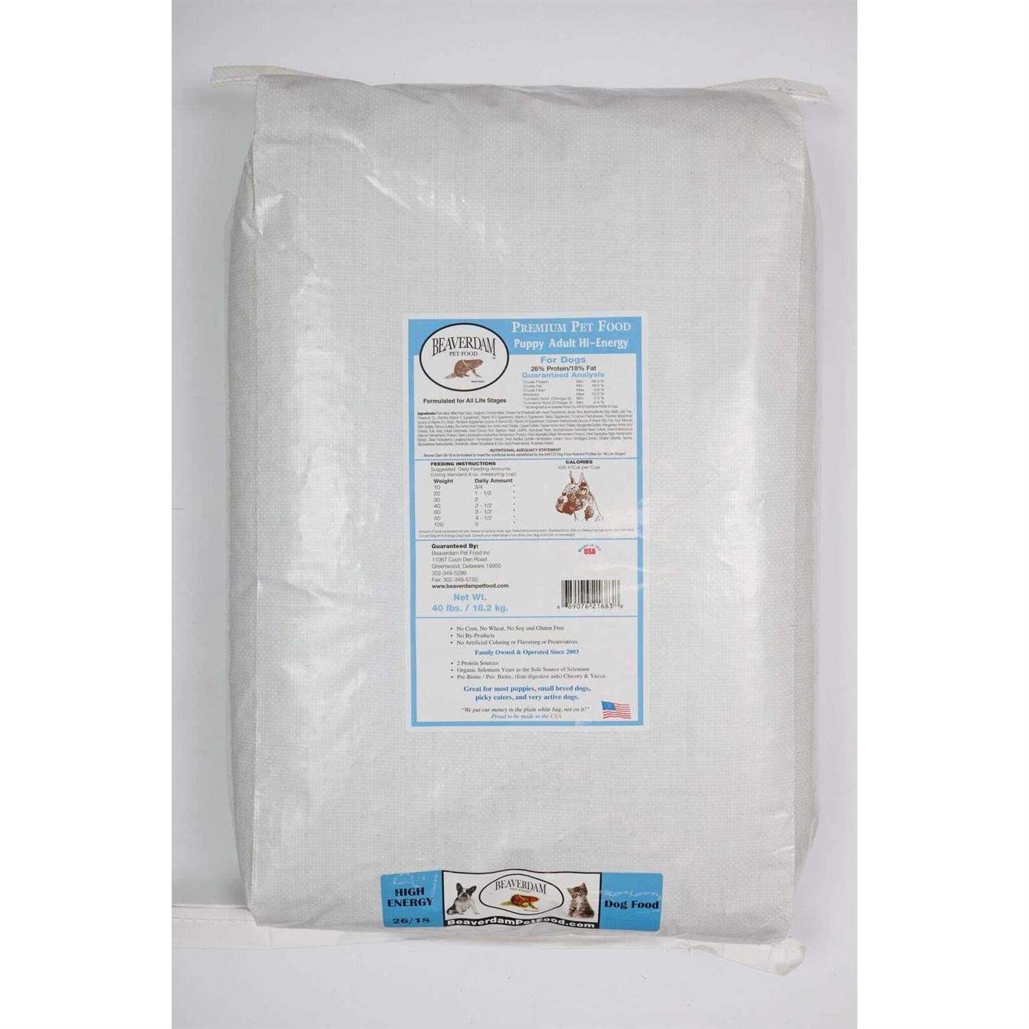 Beaverdam Hi-Energy All Ages Pork and Chicken Dry Dog Food 40 lb - Pet Supplies online store