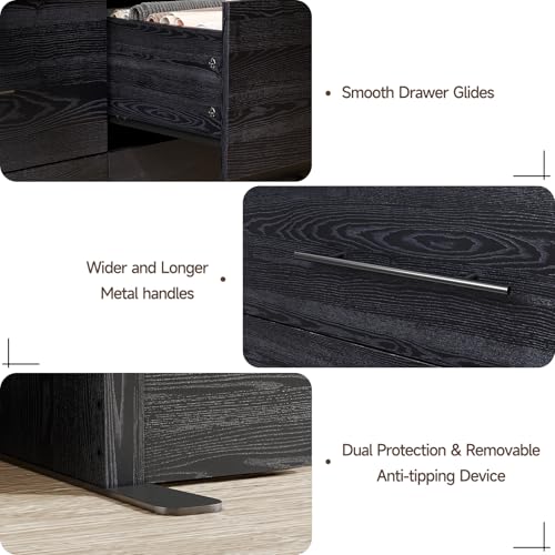 Black 7 Drawer Dresser for Bedroom, 55" Modern Dresser with 7 Deep Drawers, Wooden Chest of Drawers with Metal Handles, Clothes Organizer for Hallway