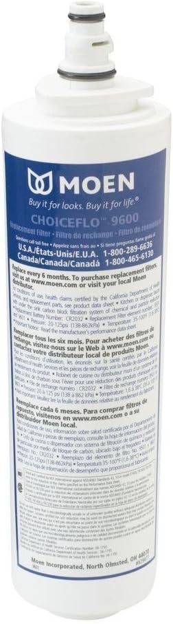 Moen 9601 ChoiceFlo Replacement Water Filter Compatible with Sip Filtered Kitchen Faucets (Pack of 2)