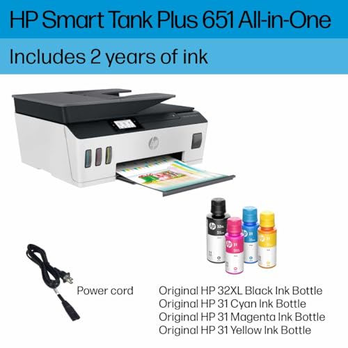 HP Smart -Tank Plus 651 Wireless All-in-One Ink -Tank Printer, up to 2 Years of Ink in Bottles, Auto Document Feeder, Mobile Print, Scan, Copy