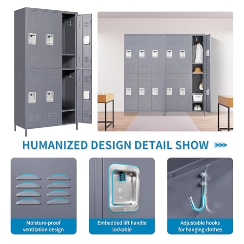 6 Doors Metal Lockers for Employees 72" H Storage Cabinet Lockable Locker with Shelves Steel Storage Locker for Gym School Office Home Requires