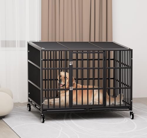 54 Inch Heavy Duty Dog Crate with Wheels，Indestructible Escape-Proof Dog Cage for Large Dogs
