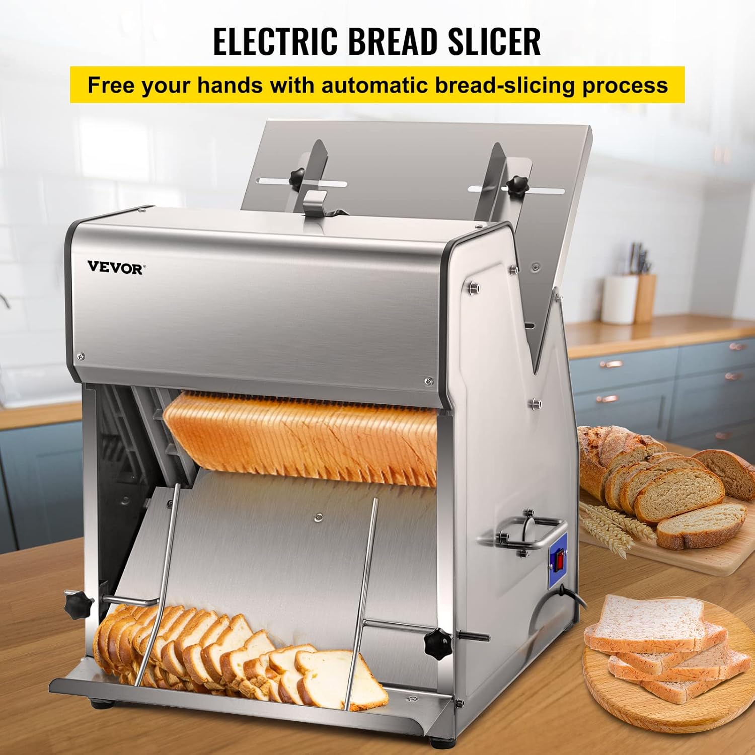 VEVOR Commercial Toast Bread Slicer, 12mm Thickness Electric Bread Cutting Machine, 31PCS Commercial Bakery Bread Slicer