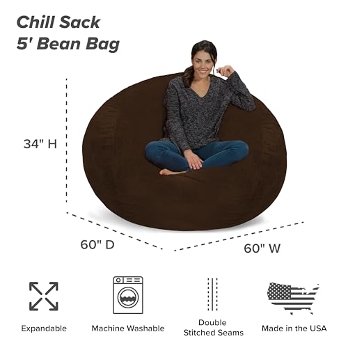 Chill Sack Bean Bag Chair - 5' Giant Memory Foam Lounge Chair with Soft Microfiber Cover – Cozy Furniture for Living Room, Dorm