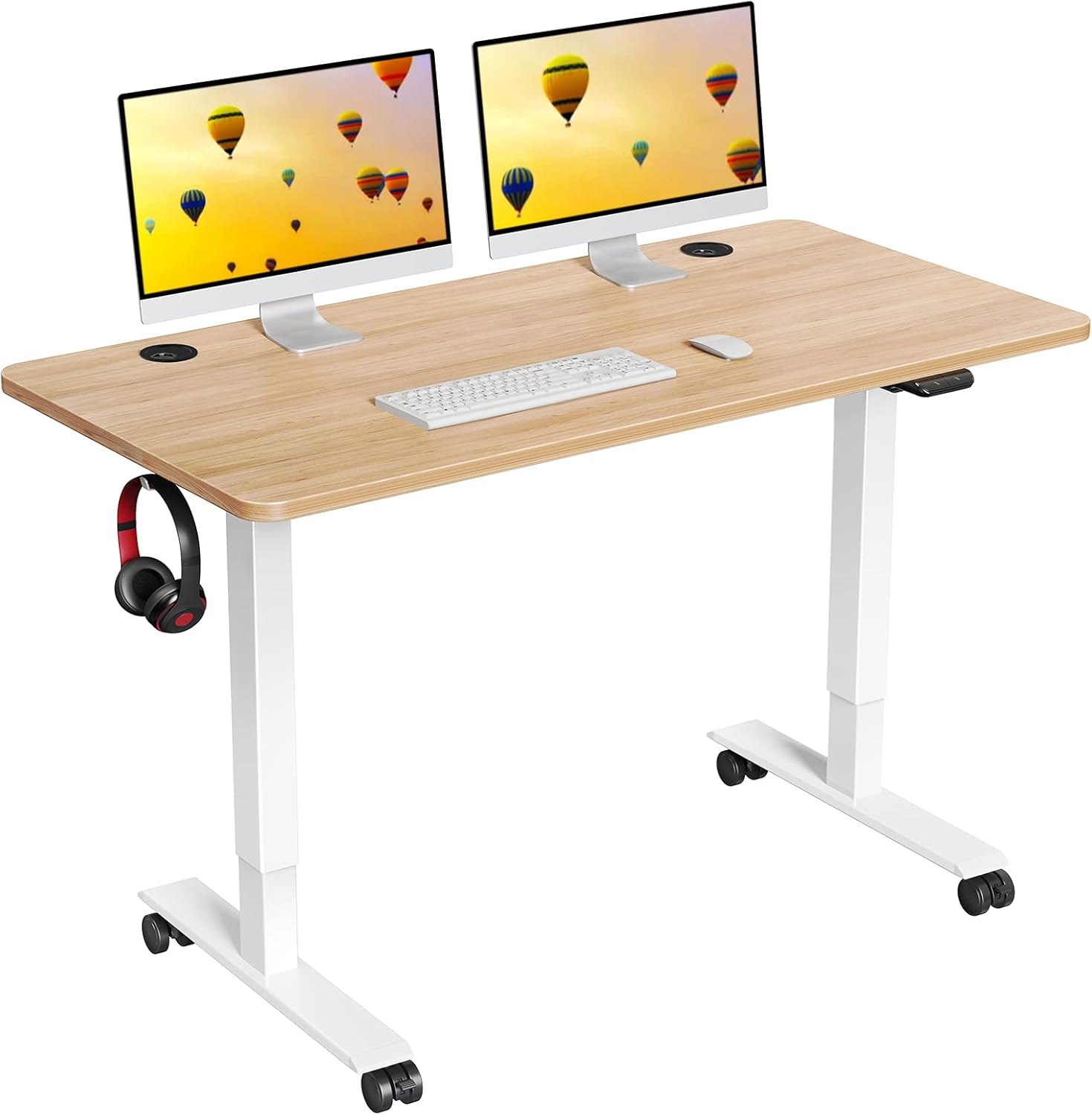 WOKA Electric Standing Desk, 48 x 24 inch Height Adjustable Desk, Stand Up Desk with Casters, Sit to Stand Desk with Splice Board