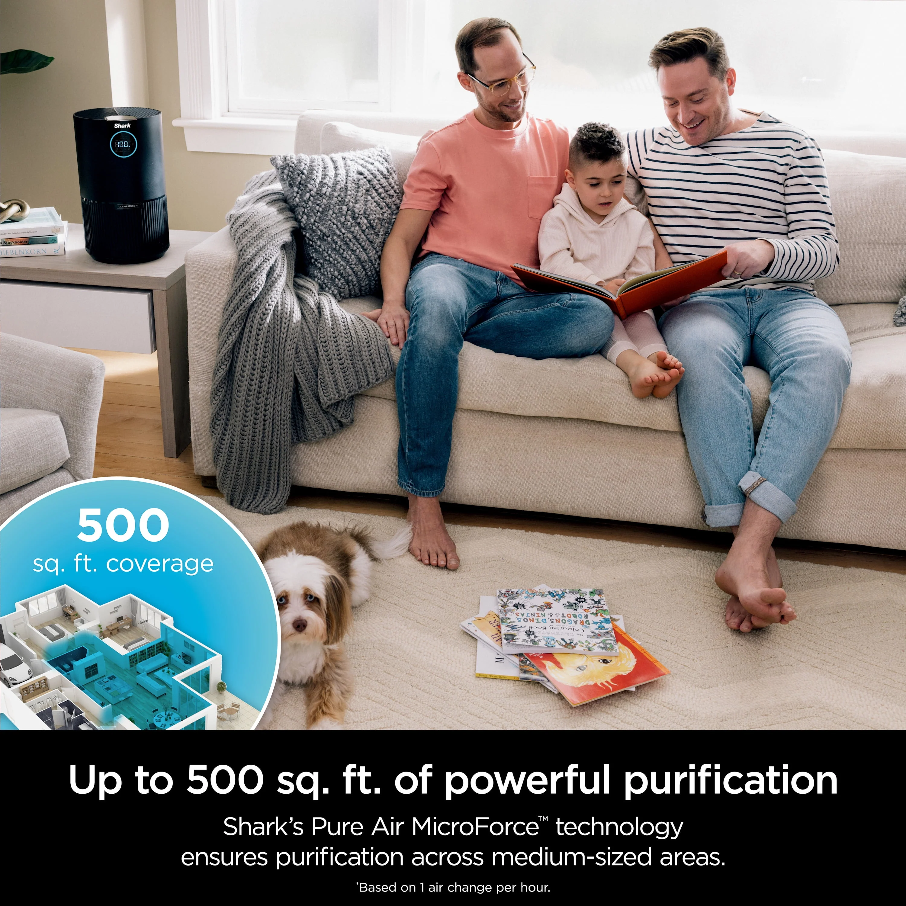 Shark Air Purifier with Nanoseal HEPA, Cleansense IQ, Odor Lock, Cleans up to 500 Sq. Ft, Charcoal Grey, HP100