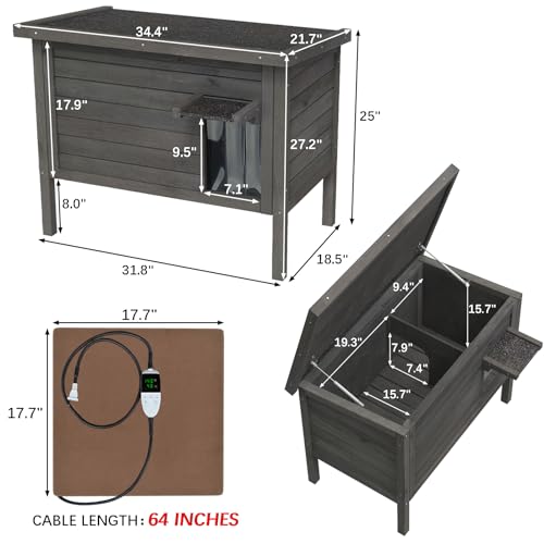 GDLF Outdoor Feral Cat House Heated Cat Shelter with 100% Insulated All-Round Foam Weatherproof for Multiple Felines 34.5"X21.5"x27.2"