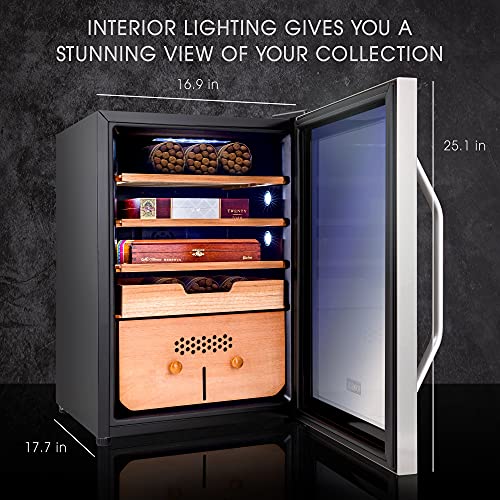 SCHMÉCKÉ 250 Cigar Cooler Humidor with 3 in 1 Precise Cooling, Heating & Humidity Control, Stainless Steel Trim Finish Cabinet