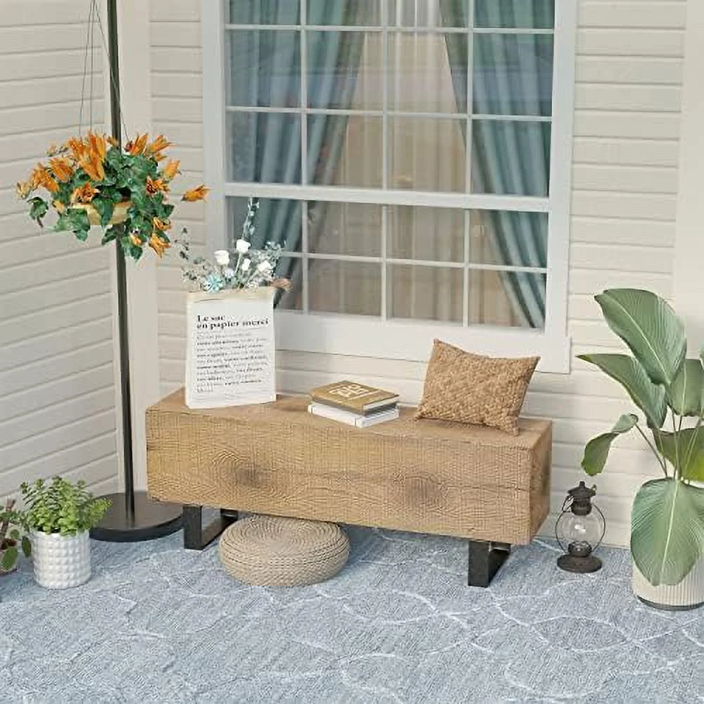 KHBIULIFE Patio Log Bench  Rectangular MgO Garden Bench  48.4 x 11.8\u201D Outdoor Bench  Rustic Bench for Yard or Lawn(Color Walnut)