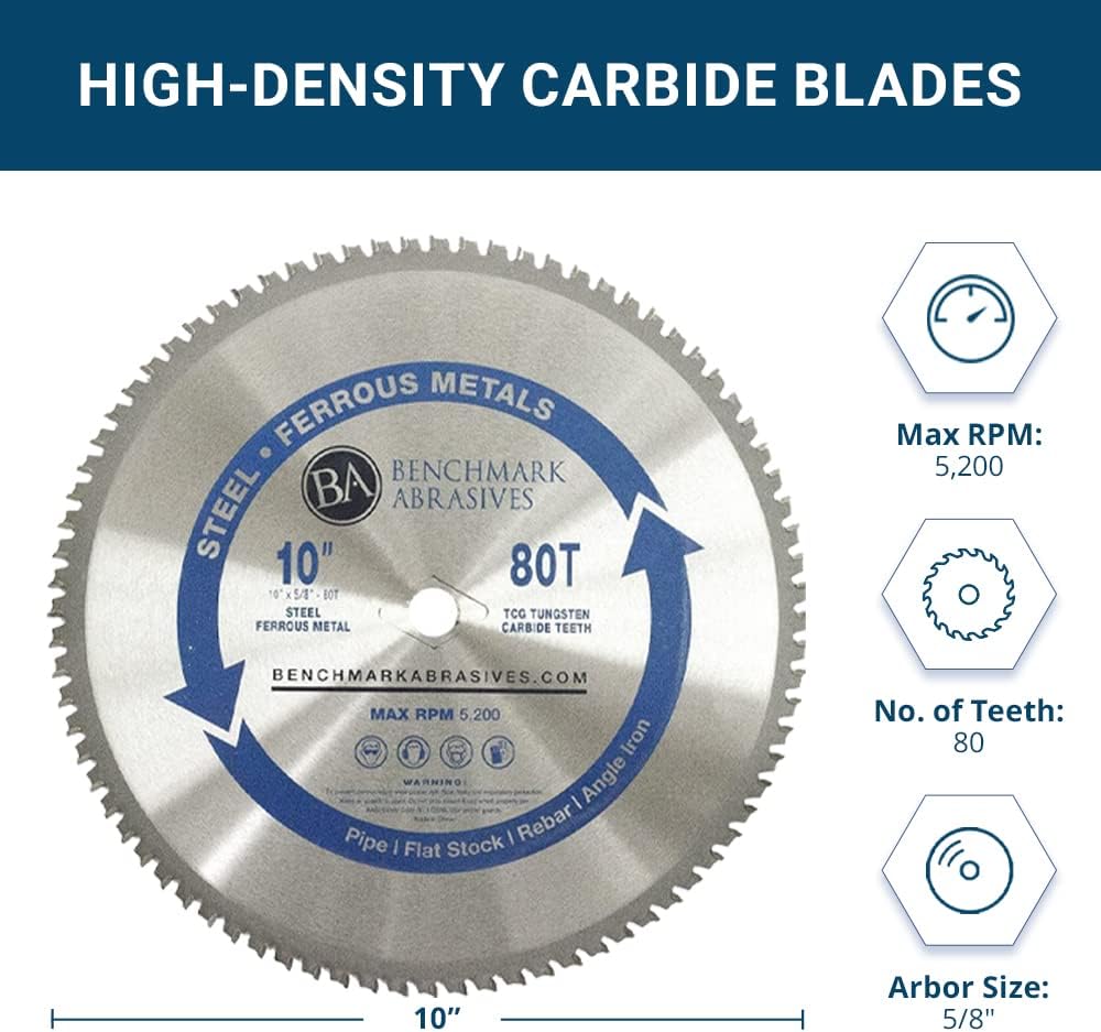 Benchmark Abrasives 14" 80 Tooth Tungsten Carbide Tips Saw Blade for Thin Steel and Ferrous Metals