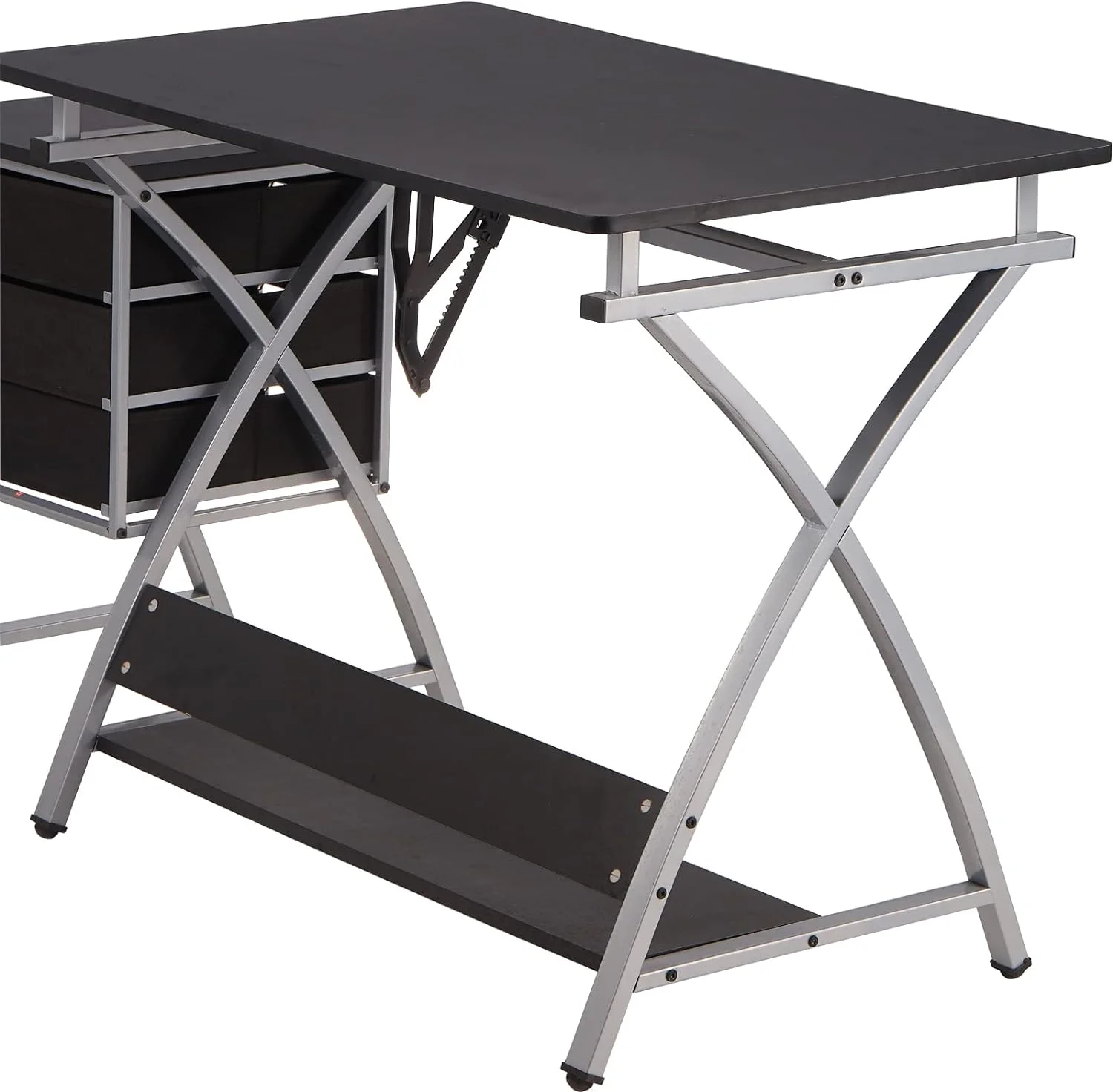Adjustable Drafting Table For Artists With Stool, Sturdy X-Cross Metal Frame Drawing Table With Storage Drawers, Art Desk With Tilted