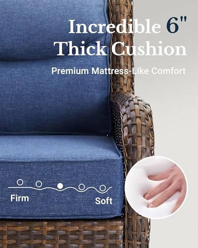 Luxury Patio Furniture Set with 6-inch Thick Cushion, Outdoor Couch and High Back Swivel Rocker Patio Chairs, 7PCS Wicker Conversation Set for Deck