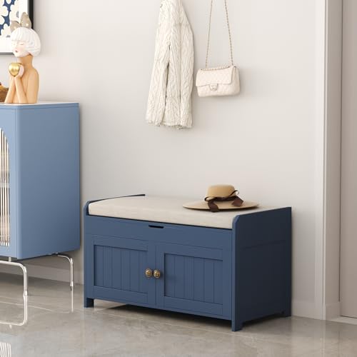 HOMEFORT Shoe Storage Bench with Lift Top Storage, Entryway Bench with Cushioned Seat,Wood Shoe Cabinet Bench,Bench for Bedroom End of Bed
