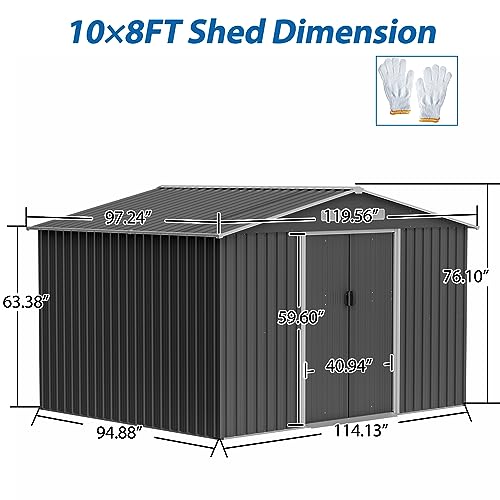 4×8 FT Outdoor Metal Storage Shed,Heavy-Duty Lean to Storage Shed with Floor Base,Garden Tool Metal Storage House W/Lockable Door and 2 Air Vents