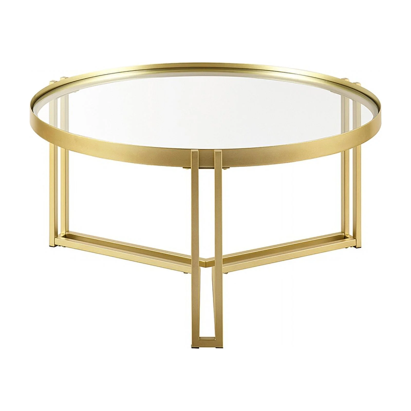 Glam Round Glass and Metal Tri-Leg Coffee Table - Gold