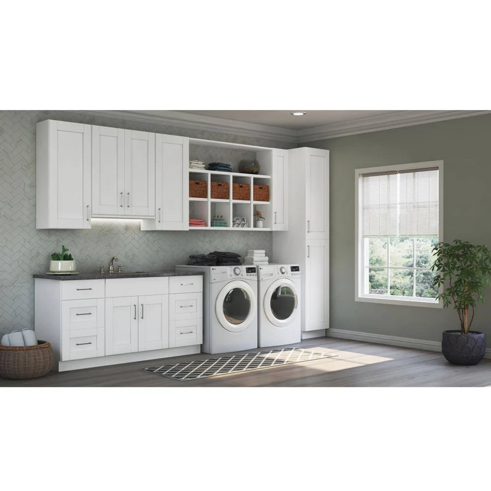 Hampton Bay Shaker Assembled 36x24x24 in. Above Refrigerator Deep Wall Bridge Kitchen Cabinet in Satin White