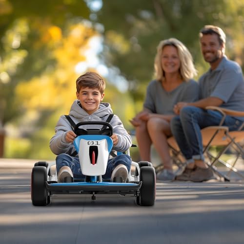 Planet X8 24V Electric Go Kart, 2x150W Drift Kart for Big Kids, 5-Point Safety Belt with Soft Start, Up to 8 MPH Racing Speed, 7AH Large Battery