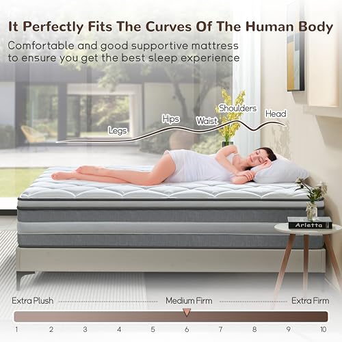Queen Mattress, 14 Inch Hybrid Mattresses in a Box, Individually Wrapped Pocket Coils for Isolate Motion, Gel Memory Foam, Medium Firm Support