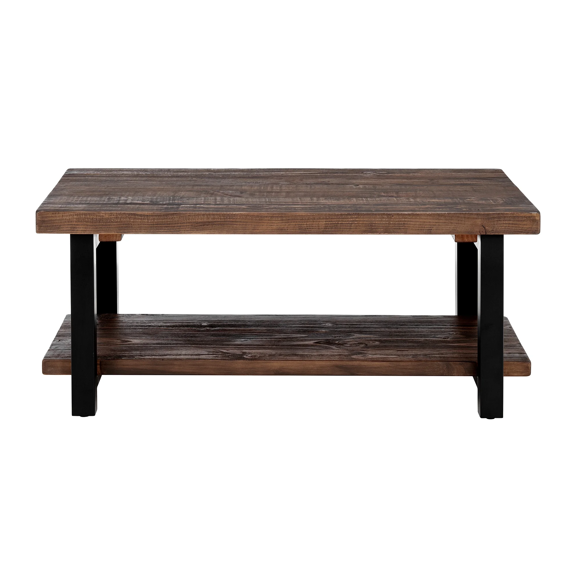 Pomona 42" Metal and Wood Coffee Table, Rustic Natural
