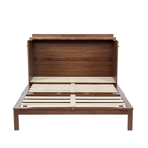 Queen Murphy Bed with Desk and Removable Shelves on Each Side, Murphy Bed Chest Murphy Bed Frame w/USB Port for Home Office, Studio or Guest Room