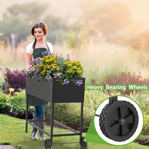 51 &times; 26 &times; 32 Inches Raised Garden Bed with Legs/Storage Shelf, Mobile Planter Box for Outdoor Plants, Elevated Garden Bed for Backyard