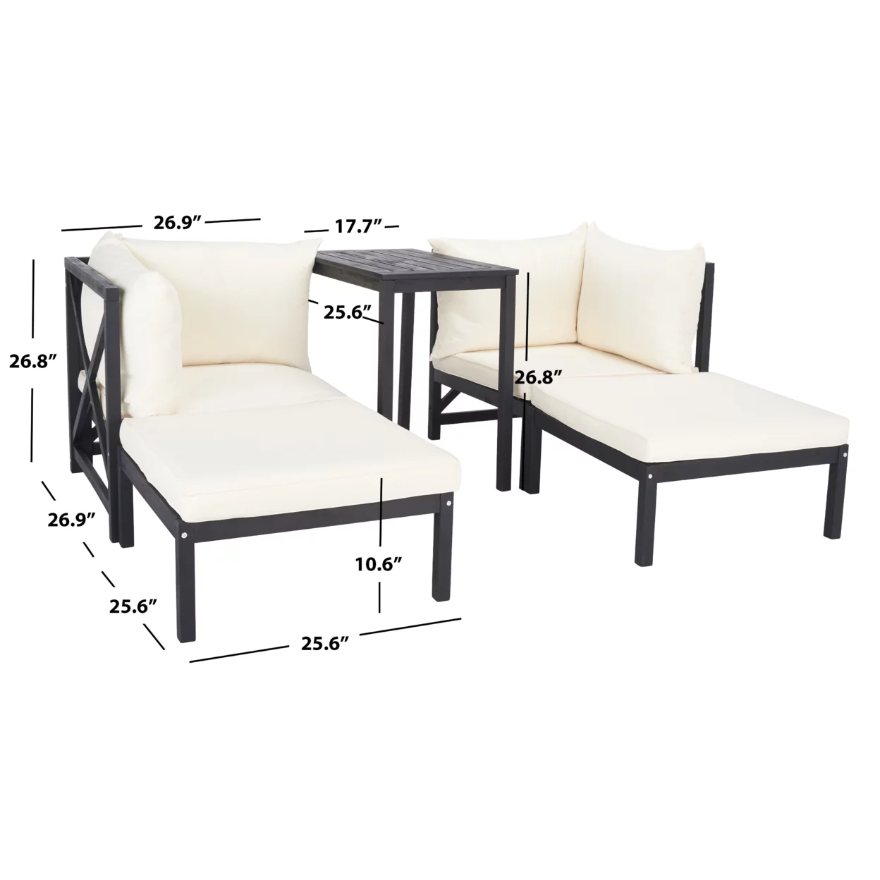 SAFAVIEH Ronson Outdoor Patio 5 Pc Chat Set, Dark Slate Grey/Beige - Curated Treasures Market