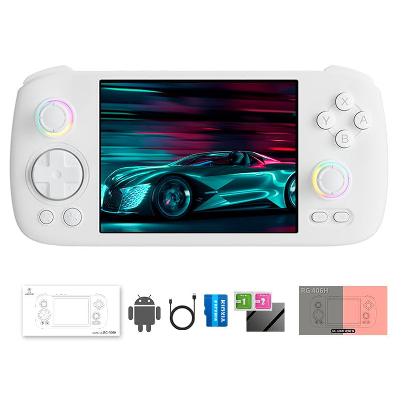 RG 406H Retro Handheld Game Console with 4-inch IPS Screen RGB Lighting Handheld Retro Gaming Console with Android 13 System and 128G TF Card 5000mAh
