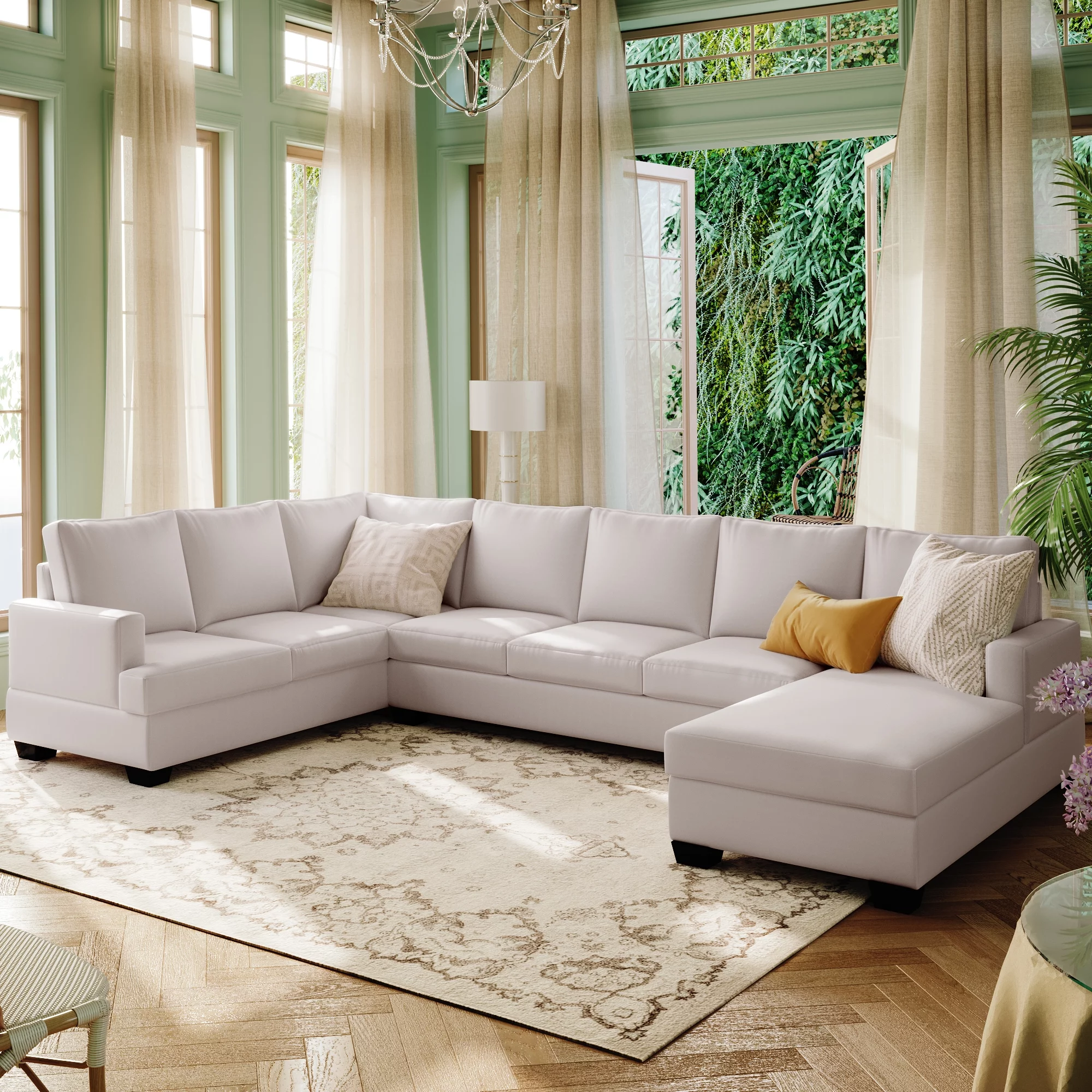 Dawn Whisper Modern Large Upholstered U-Shape Sectional Sofa, Extra Wide Chaise Lounge Couch, Beige