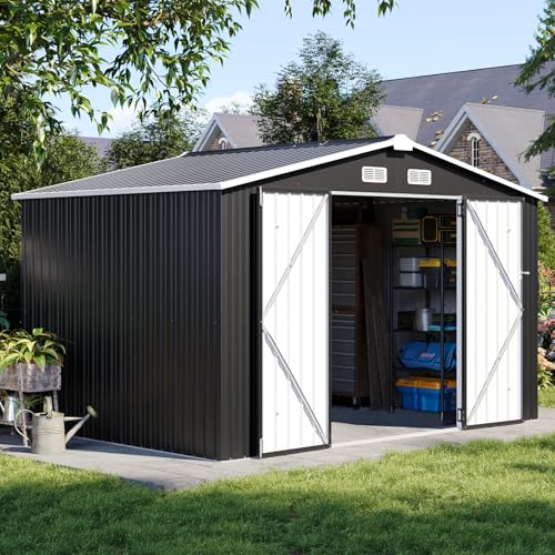 Aoxun 6.2x4 FT Shed Outdoor Storage Shed Metal Garden Shed with Lockable Doors & Slooping Roof Tool Shed Bike Shed for Backyard, Patio