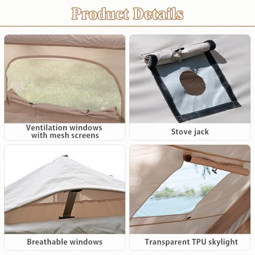 Inflatable Camping Tents Air Glamping Tents 4 Season Waterproof Easy Set up Cabin House Tent Blow up Tent for Family Camping