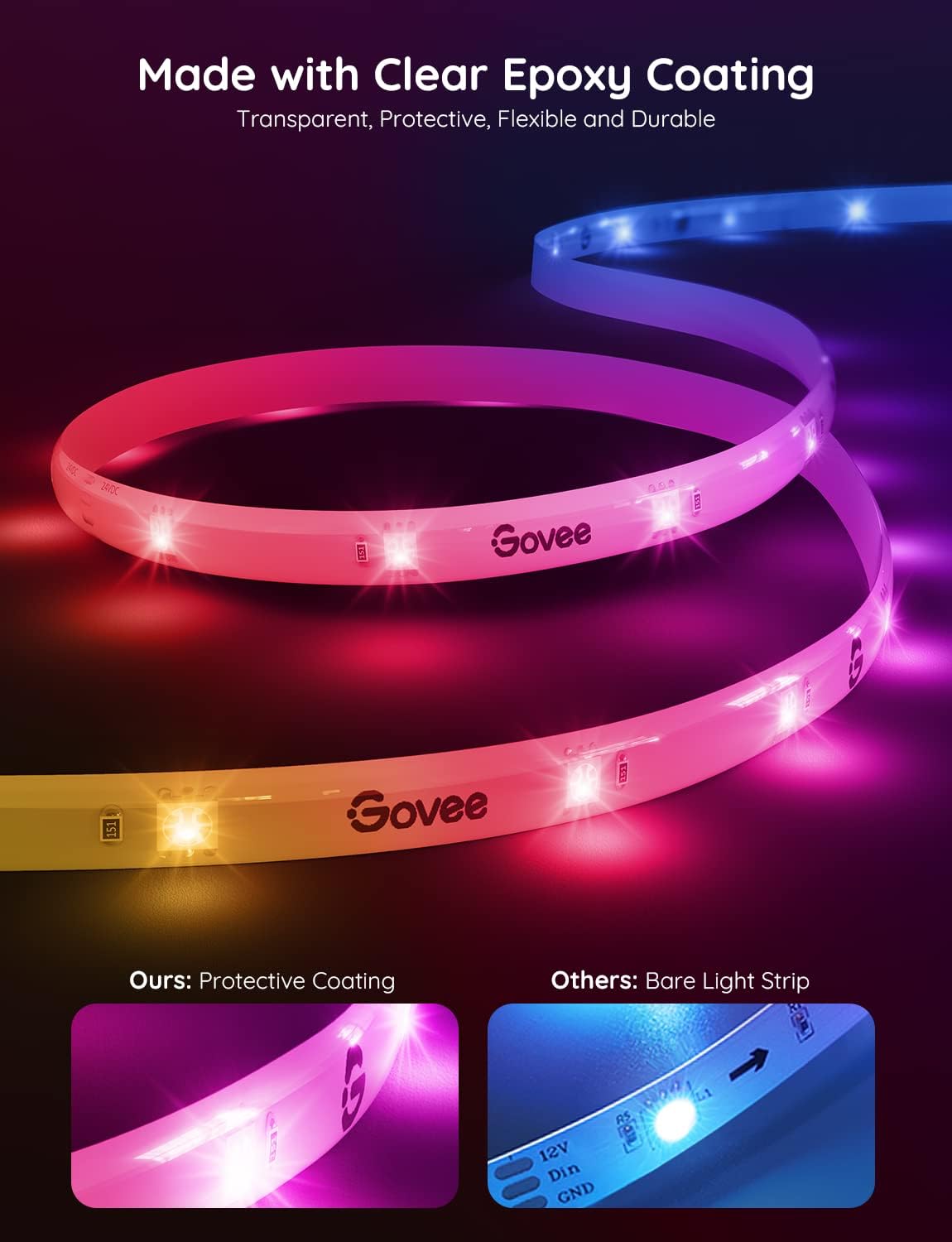 Govee 32.8ft RGBIC LED Strip Lights, WiFi Color Changing LED Lights Segmented Control, Work with Alexa and Google Assistant