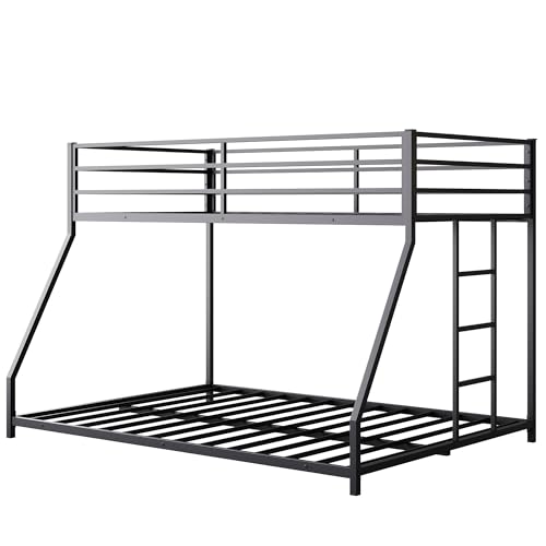 Heavy Duty Bunk Bed Frame with Ladder, Twin XL Over Twin XL Bunk Beds with Safety Guardrails, Adults Bunk Beds with Noise-Reducing Rubber Stoppers