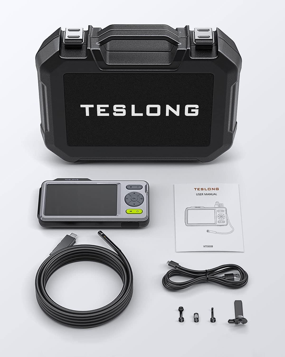 Dual Lens Endoscope Borescope, Teslong 5'' HD Snake Inspection Camera with LED Lights, Home Waterproof Scope Camera