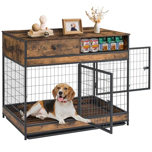 Dog Crate Furniture, 31.5 Inch Dog Kennel with Storage Drawer, Double Doors Heavy Duty Dog Cage with Removable Tray