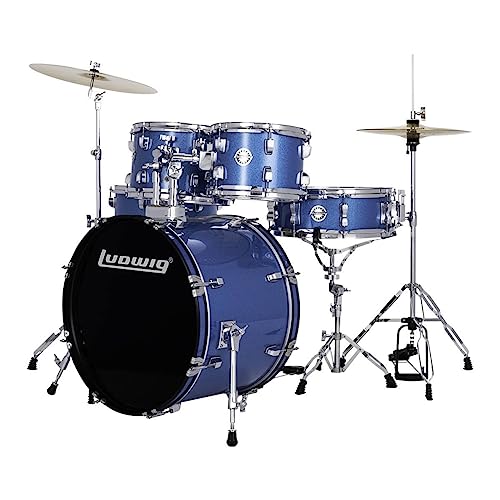 Ludwig Accent 5-piece Complete Drum Set - 20-inch Bass Drum and Cymbals, Blue Sparkle