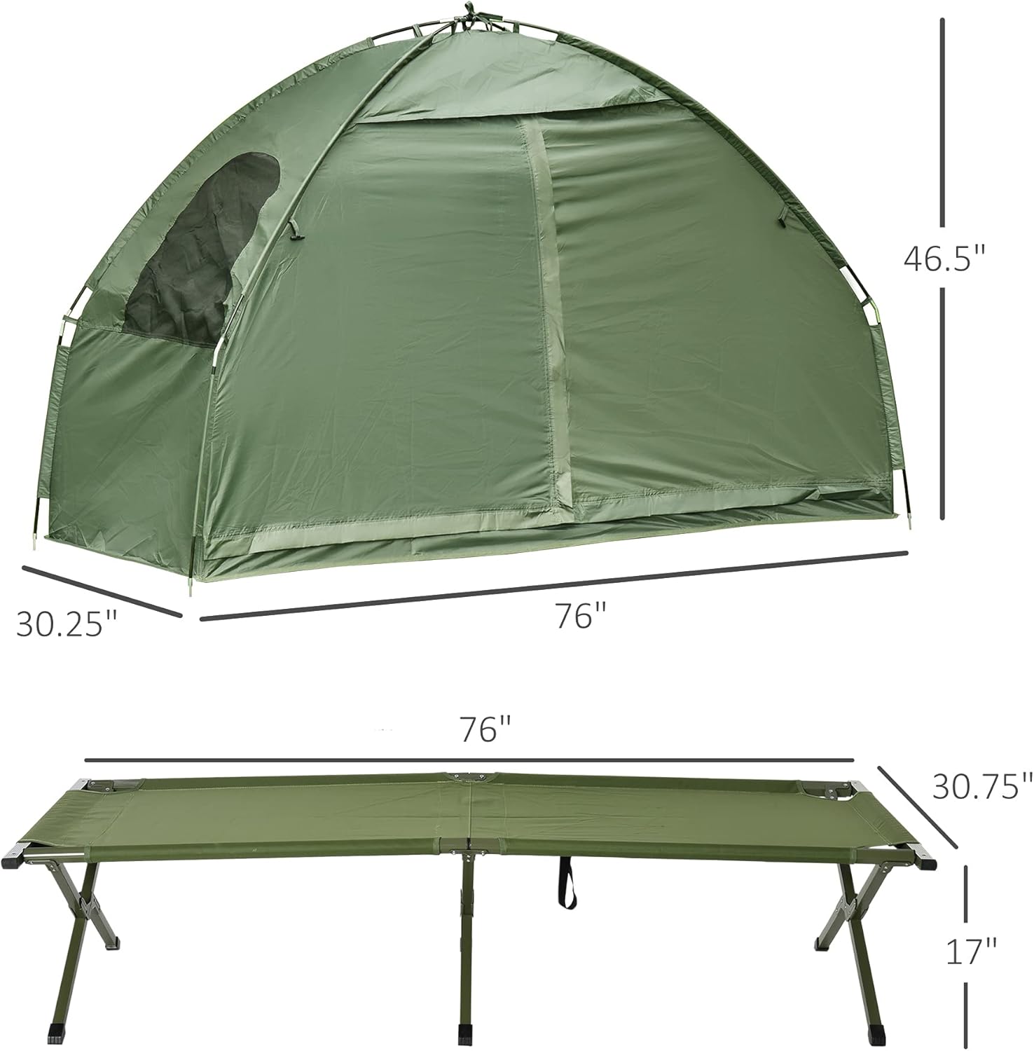 Outsunny 1 Person Compact Pop Up Portable Folding Outdoor Elevated Camping Cot Tent Combo Set