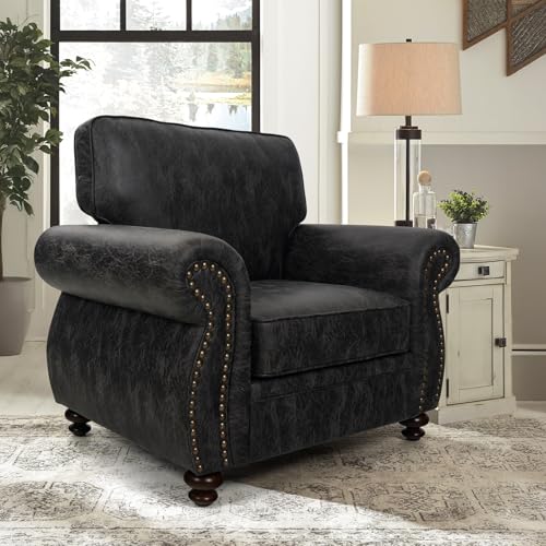 Mid-Century Vintage Sofa Couches with Rivet Design,3-Seater Sofa,Removable Sofa Cover Upholstered Cushions and Solid Wood Frame (Brown, 3-Seater)