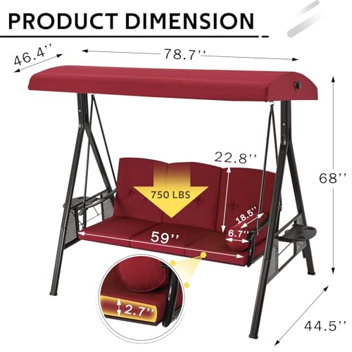 U-MAX Porch Swing Chair with Adjustable Backrest&Canopy