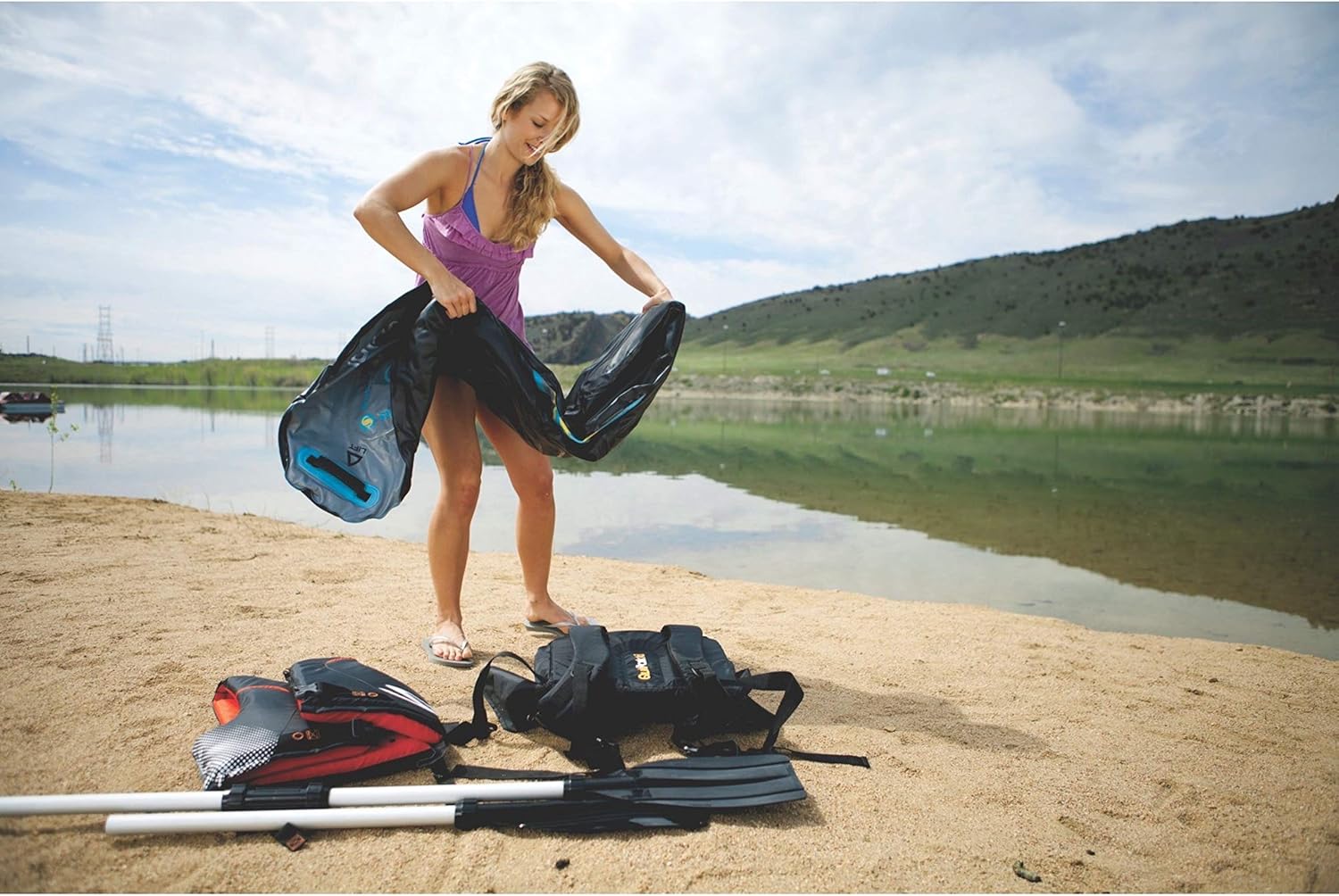 Sevylor QuickPak K1 1-Person Inflatable Kayak, Kayak Folds into Backpack with 5-Minute Setup, 21-Gauge PVC Construction; Hand Pump & Paddle Included