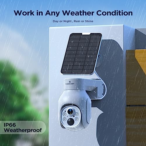 Camcamp Wireless Security Camera System, Solar Powered PTZ 4MP 6 Cam-kit Camera Security System, 500GB HDD NVR,Easy Installation, Color Night Vision