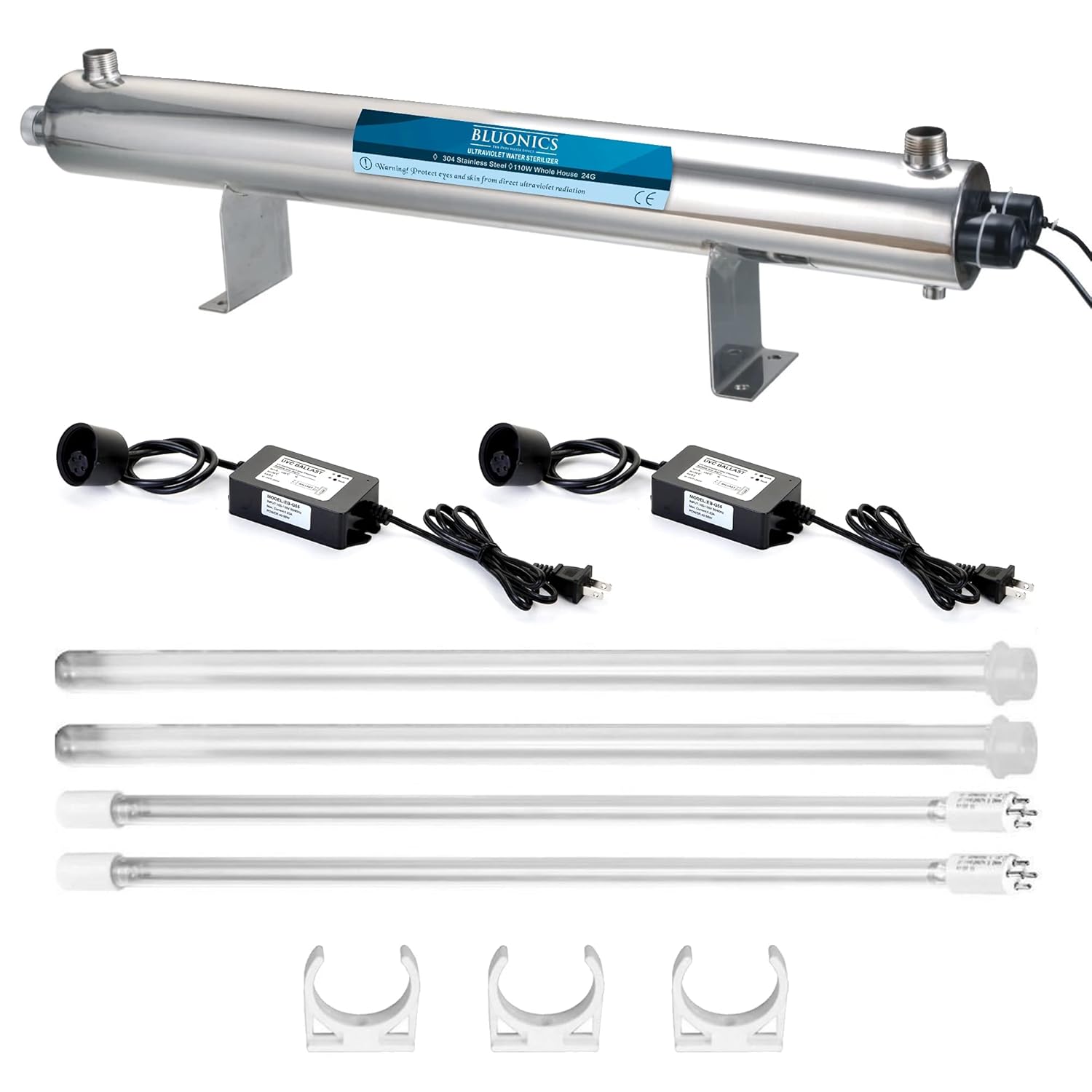 Bluonics 110W UV Ultraviolet Light Plus Sediment and Carbon Well Water Filter Purifier System with NPT 1" Ports