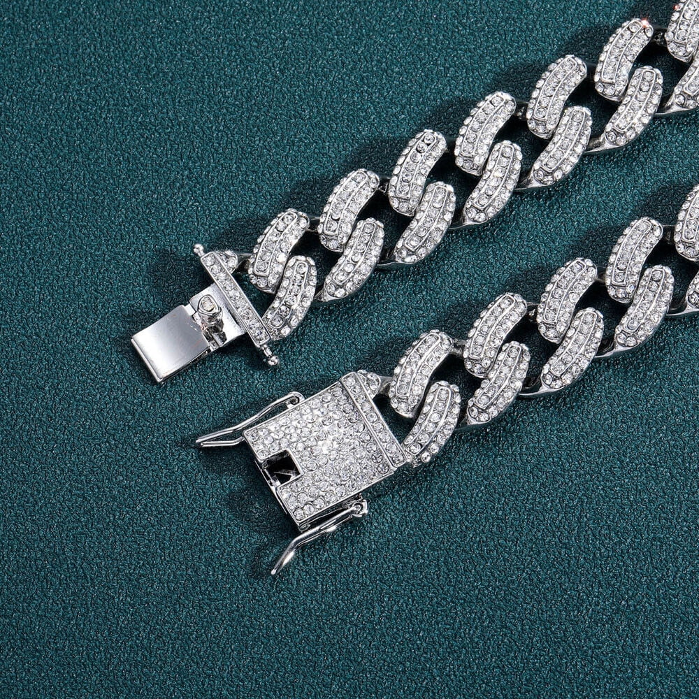 Men Hip Hop 19mm Necklaces Cuban Chains Bling CZ 18K Gold Silver Plated Jewelry
