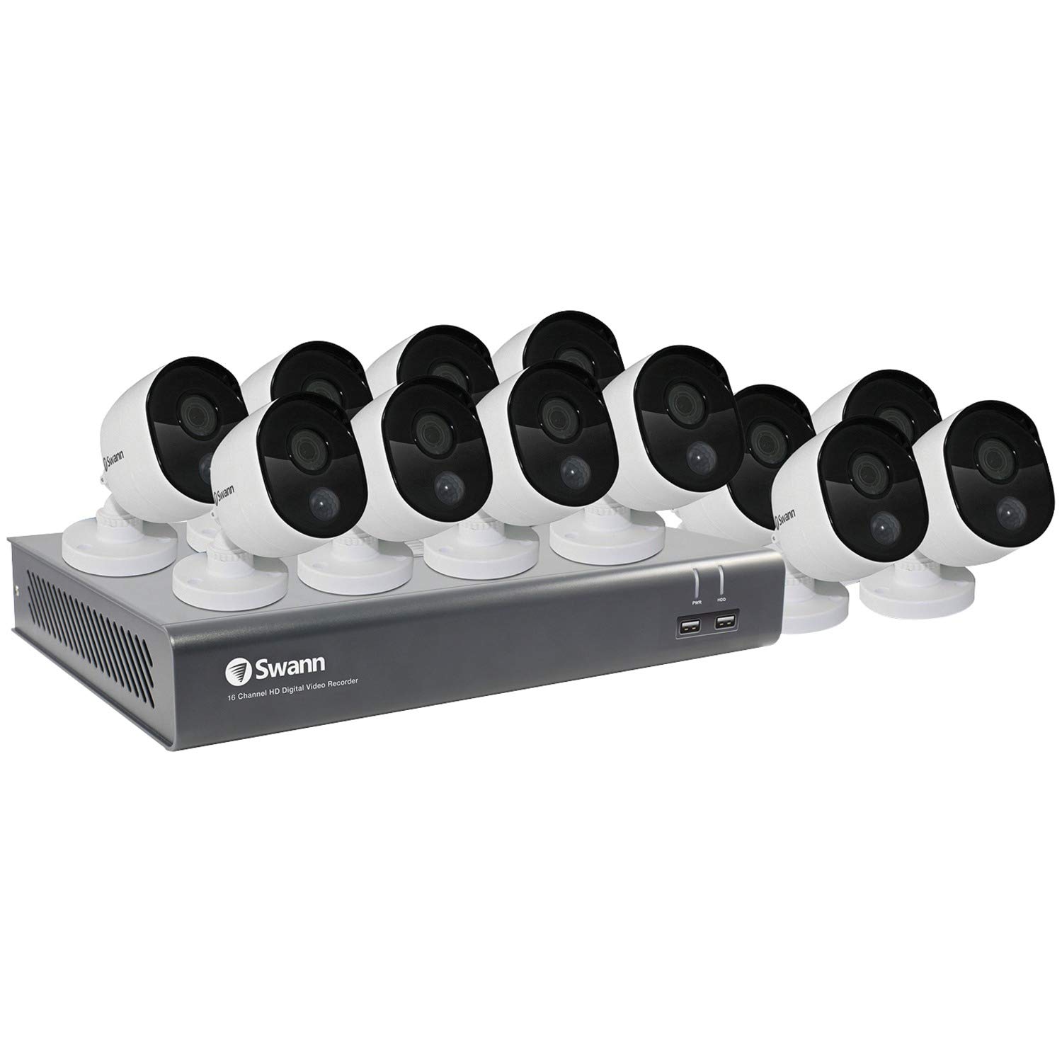Swann Home Security Camera System, 16 Channel 12 Bullet Cameras, 1080p HD, Indoor/Outdoor Wired Surveillance DVR, 1TB Hard Drive, Night Vision