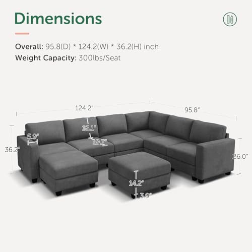 HONBAY Corduroy Modular Sectional Couch with Storage L-Shaped Sectional Couches for Living Room 6 Seater Modular Sofa, Dark Gray