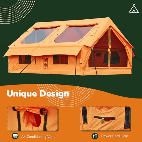 YOLENY Inflatable Tents for Camping, 4/6/8/10/12 Person Tent with TPU Skylight, Mesh Windows, Stove Jack & Pump, Easy Setup 4 Season Glamping Tent