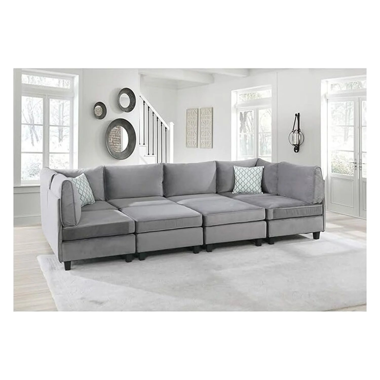 Homestock Contemporary Chic Gray Velvet Modular Sectional Sofa-Number of Pieces:8