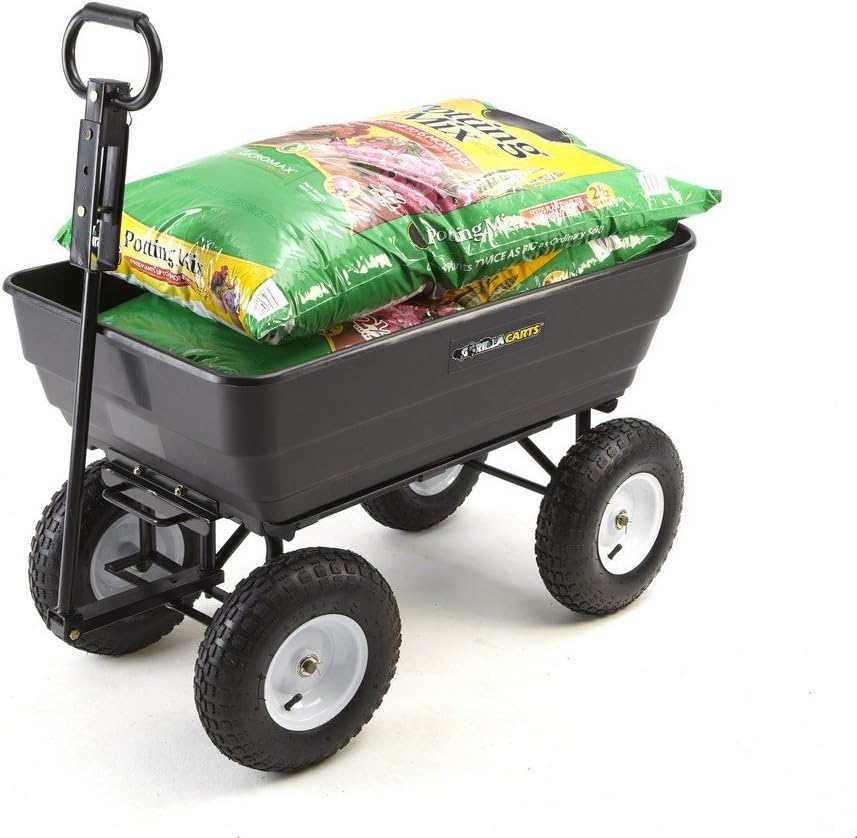 Gorilla Carts GOR200B Poly Garden Dump Cart with Steel Frame and 10-Inch Pneumatic Tires, 600-Pound Capacity, 36-Inch by 20-Inch Bed, Black Finish