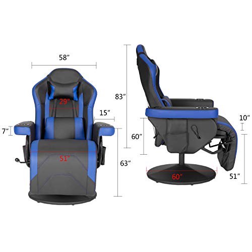 Modern-Depo Gaming Recliner Chair with Speakers, Massage, High Back, Cupholder, Headrest, Lumbar Support